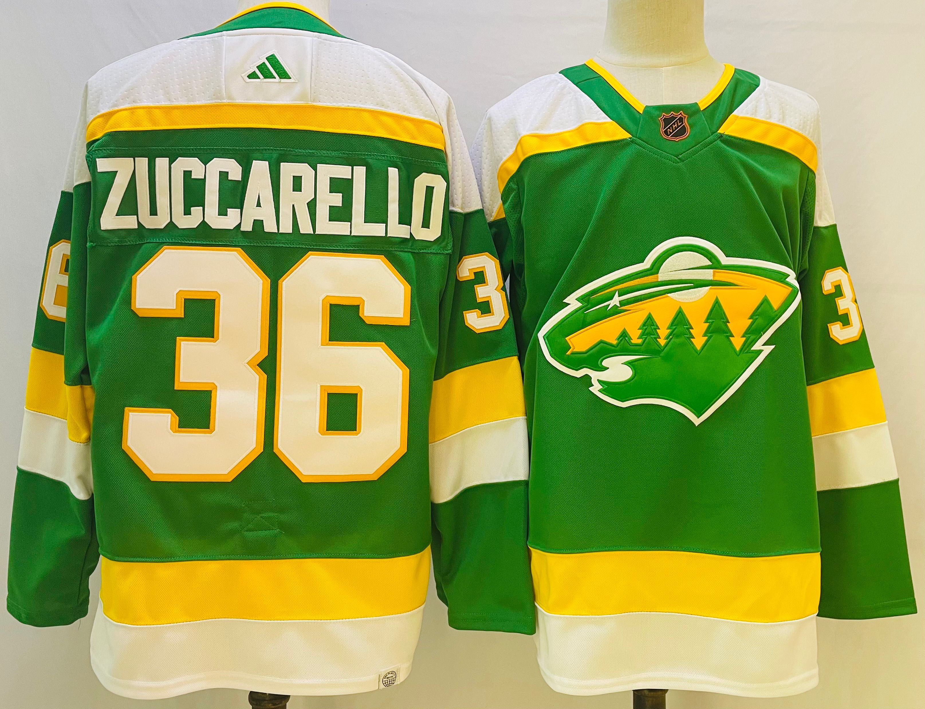 Men Minnesota Wild 36 Zuccarello Green Throwback 2022 Adidas NHL Jersey
